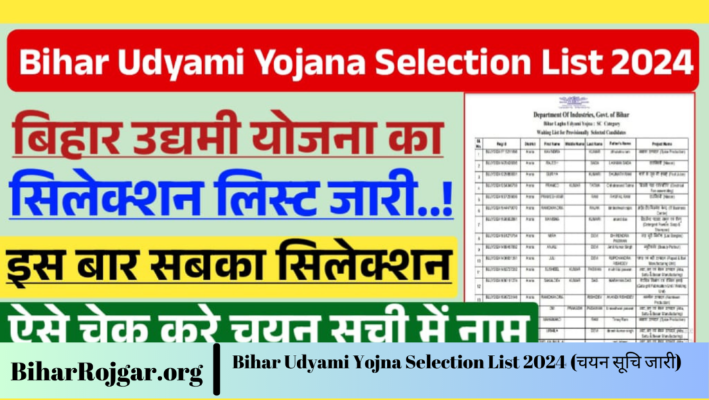 Bihar Udyami Yojna Selection List 2024 (चयन सूचि जारी)