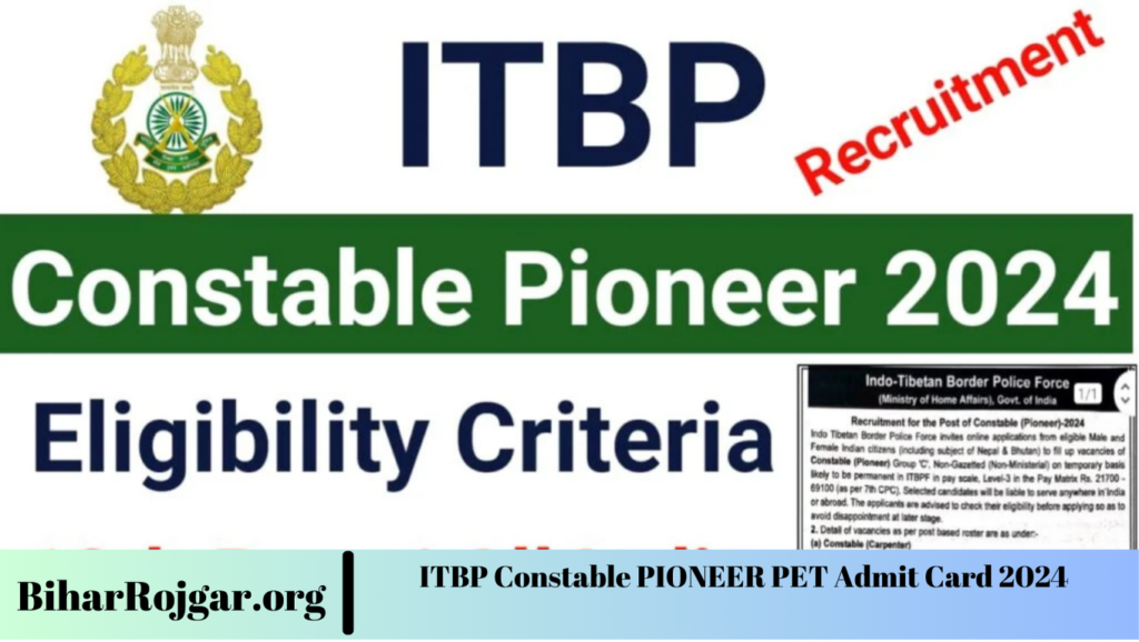 ITBP Constable PIONEER PET Admit Card 2024