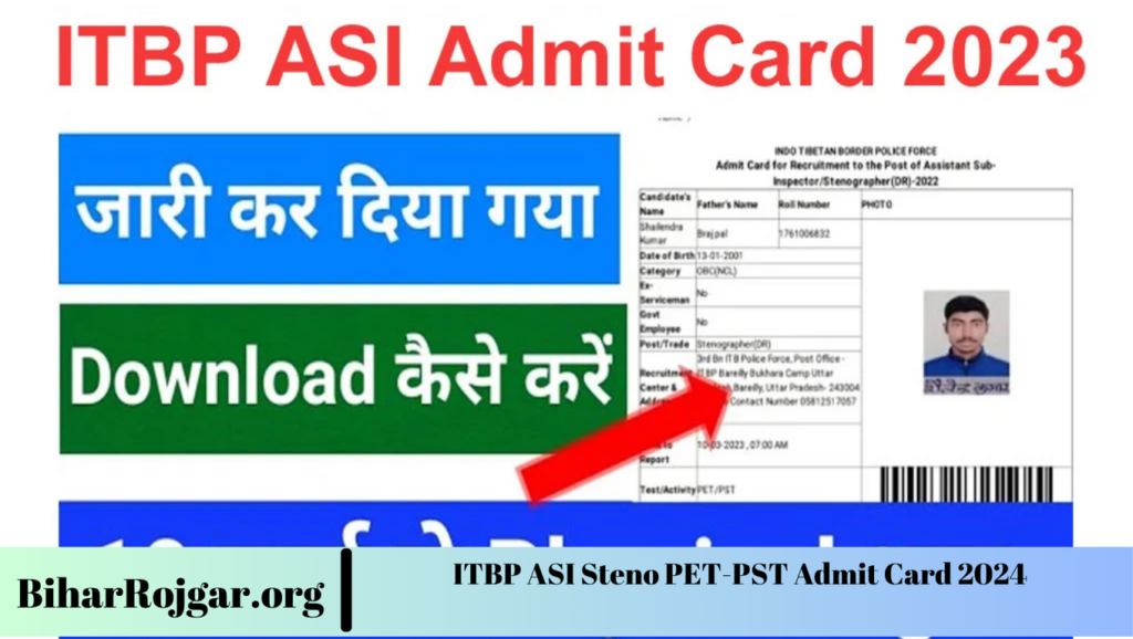 ITBP ASI Steno PET-PST Admit Card 2024