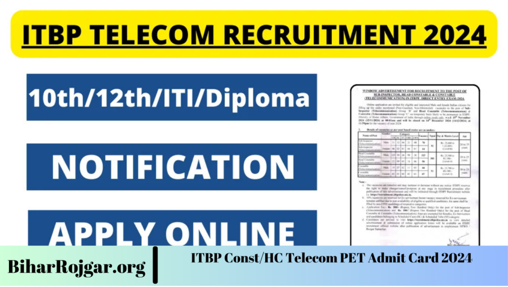 ITBP Const/HC Telecom PET Admit Card 2024