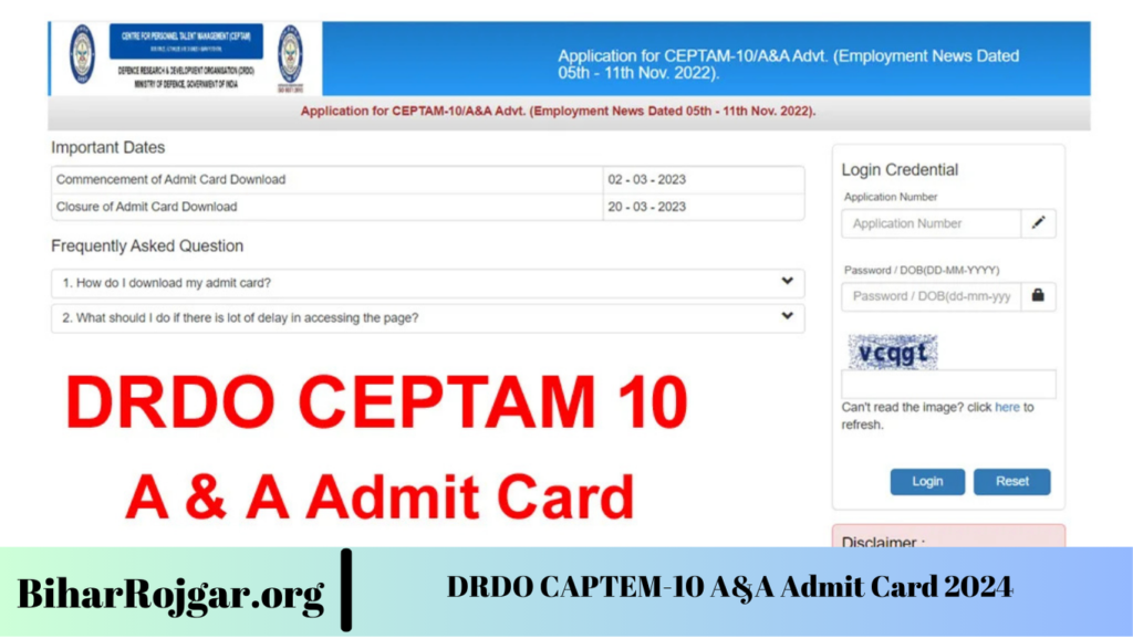 DRDO CAPTEM-10 A&A Admit Card 2024