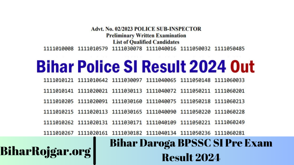 Bihar Daroga BPSSC SI Pre Exam Result 2024