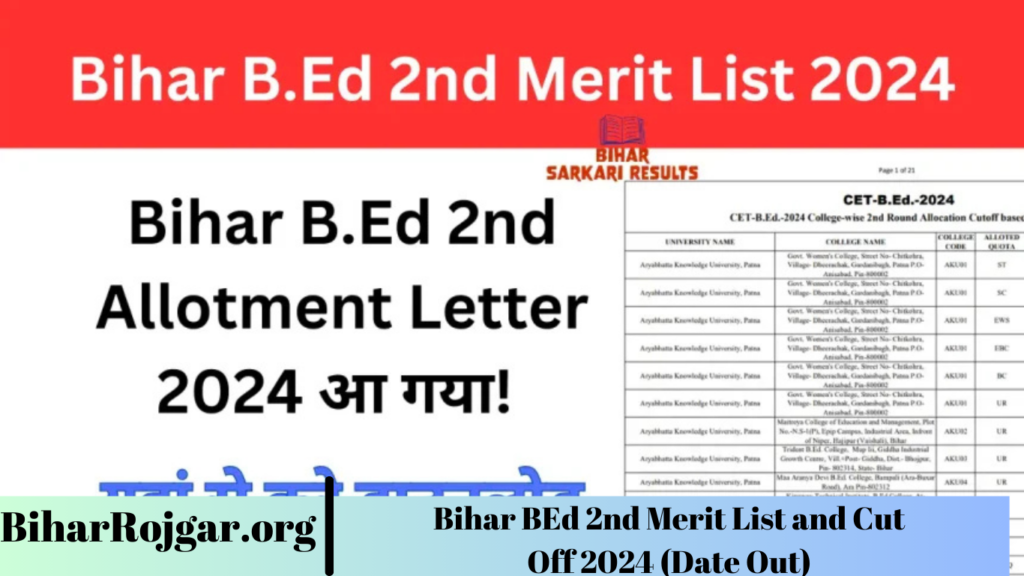 Bihar BEd 2nd Merit List and Cut Off 2024 (Date Out)