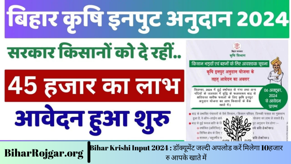 Bihar Krishi Input 2024 : डॉक्यूमेंट जल्दी अपलोड करें मिलेगा 10हजार रु आपके खाते में