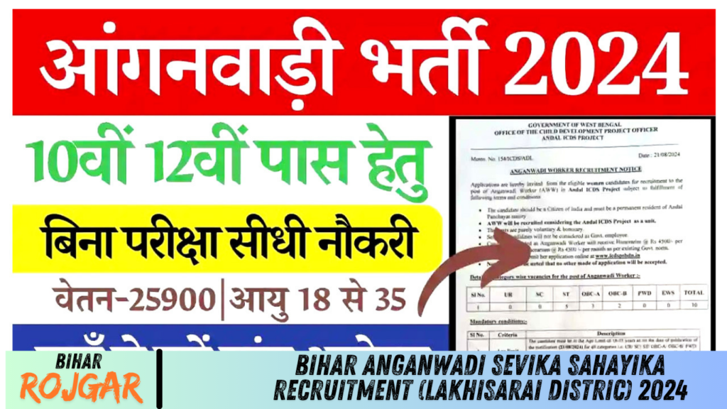 Bihar Anganwadi Sevika Sahayika Recruitment (Lakhisarai Distric) 2024